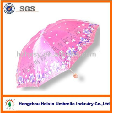 Diversos diseños de impresión Portable Sun Umbrella 3 plegable paraguas de satén